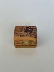 Small Handmade Olive Wood Box Dark Red Flower Drawn with Jerusalem Written