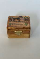 Small Olive Wood Handmade Rosary Box Jerusalem Hand-Painted 6x6cm