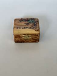 Jerusalem Written with Green Flower Handpainted Olive Wood Box Handmade Art