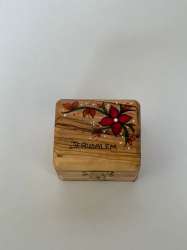 Handcrafted Olive Wood Box Beautiful Jerusalem with Flower Handpainted 6.5x5 CM