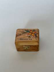 Handmade Crafted Olive Wood Box Orange Flower with Jerusalem Handpainted 6x5cm