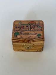 Small Colorful Handpainted Olive Wood Box Jerusalem Written Rosary Jewelry Box