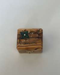 Beautiful Green Flower with Jerusalem Handpainted Olive Wood Box Rosary Jewelry