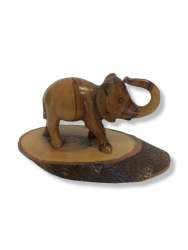 New Solid Olive Wood Elephant Figure Statue Handmade Trunk Up With Stand