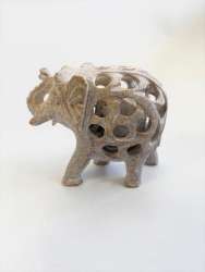 New Handcrafted Soapstone Carved Elephant With Baby Elephant Inside 8x7cm