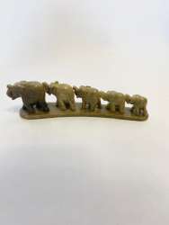 Indian Solid Soapstone Carved Line Of 5  Walking Elephants 18.5cm