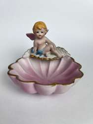 Vintage Porcelain Biscuit Figure Statue Putti on the Shell Soap Dish Germany