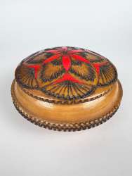 Vintage Wooden Wood Hand Carved Trinket Jewelry Box Round from Ukraine