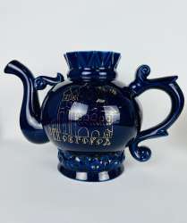 Huge Vintage Porcelain Tea Coffee Pot Jug Cobalt & Gold Marked Ukraine 6.6