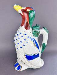 Vintage USSR Porcelain Majolica Cognac Decanter Jug Figure Duck LFZ Lomonosov