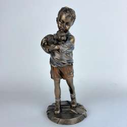 Boy with Dog Statue Figure Polystone Bronze Home Decor Made in Italy