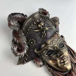 Venice Pirate Mask Huge Statue Figure Polystone Bronze Home Decor Italy 31 cm