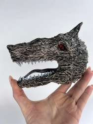 Wolf Mask on Wall Art Ceramic Handmade Figure Statue Gift Home Decor Collectible