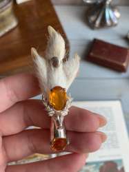Vintage Silver Jewelry Kilt Pin Brooch Scottish Lucky Grouse Foot Claw Citrine
