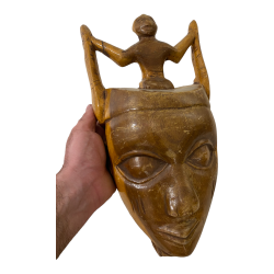 Vintage African Tribal Wood Mask Hand Carved Ivory Coast Large Ethnic Figurine