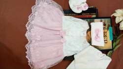 NEW Baby Set Clothes Dress Body Shoes White & Pink Cotton Made In Turkey