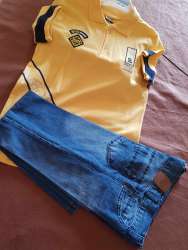 NEW Kids Set Clothes Trousers Jeans Blue & T Shirt Yellow Made In Turkey