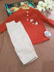 NEW Clothes Cotton Kids Boys set Cream Color Shirt with Pants Made in Turkey
