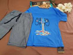 NEW Clothes Cotton Kids Boys set Blue Color T Shirt with Short Pants Made Turkey
