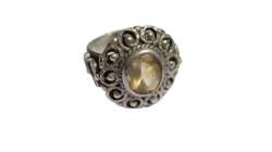 Vintage 925 Sterling Silver Women's Ring Jewlery Citrine Gemstone Jewish Carving