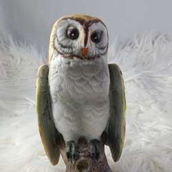 Beautiful Vintage Porcelain Owl Sitting On A Log