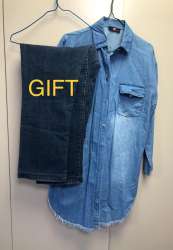 Jeans Shirt Women Blue XL buttons Long sleeve With Gift Jeans90CM