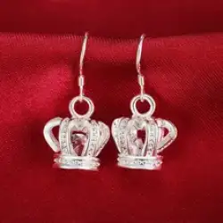 High Quality 925 Sterling Silver Crown Shape Crystal Stud Earrings Women Jewelry