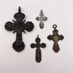 Set of 4 Antique Christian Religion Metal Silver Cross Pendant Crucifix Ukraine