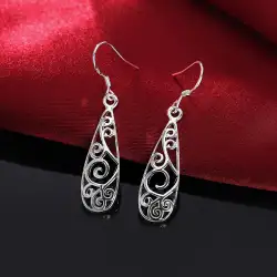 High Quality 925 Sterling Silver Earrings Women Jewelry Long Carving Style Party
