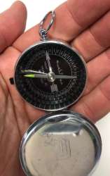 Vintage Mini Pocket Compass Aluminum Portable Silver Japan Direction AL-KABAH