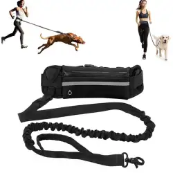 Hands Free Dog Leash for Running Walking Reflective Leash with Waist Bag Retract