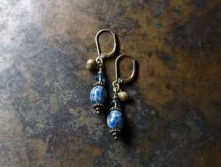 Antique Dew grass colore Chinese cloisonné London blue topaz ethnic bell earring