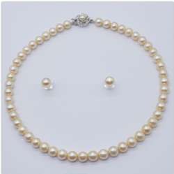 Fresh Water Yellow Colour Single Row Round Shape Pearls Alloy Fresh water Round