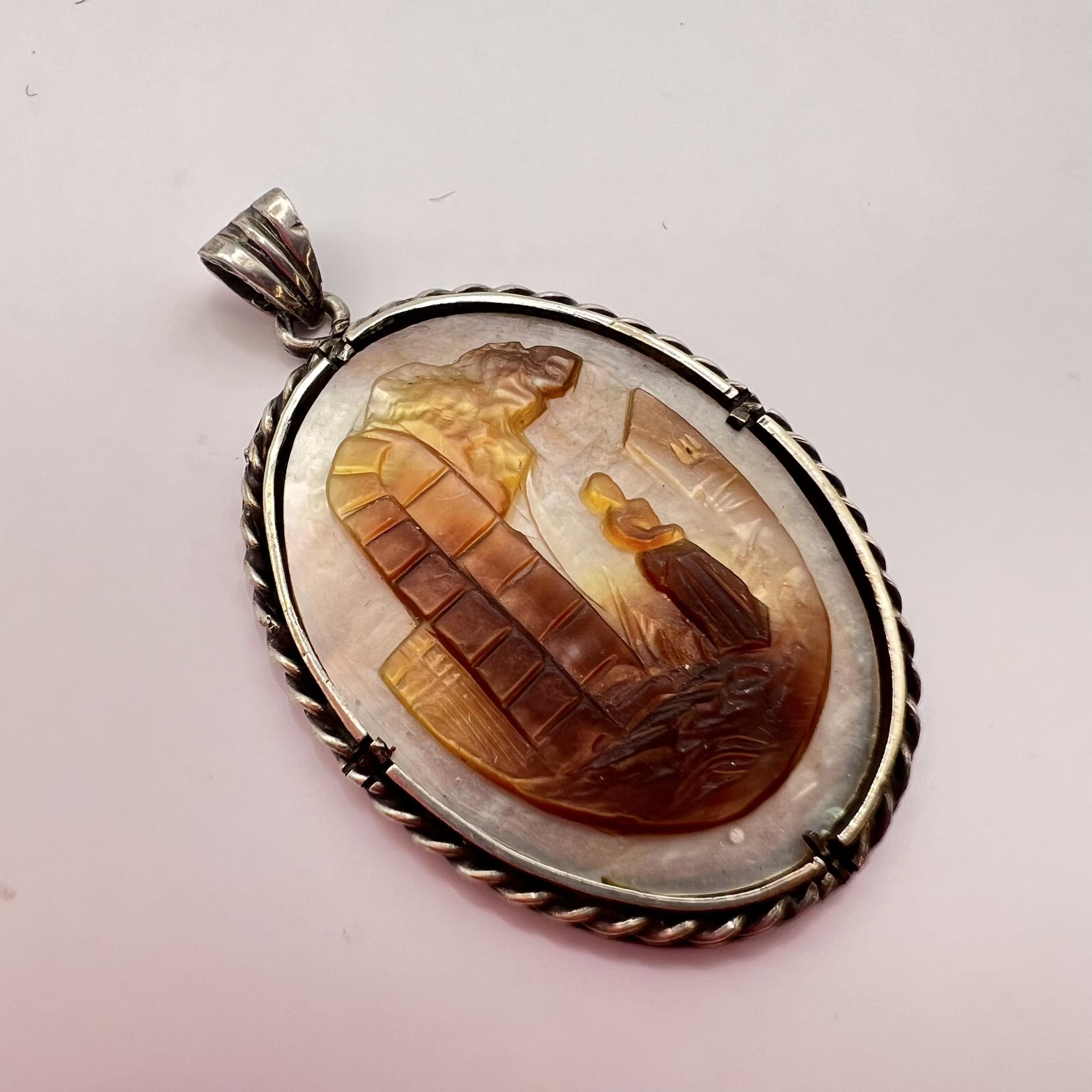 Antique Old Hand Carved Natural Shell Womans Jewelry Pendant Cameo ...